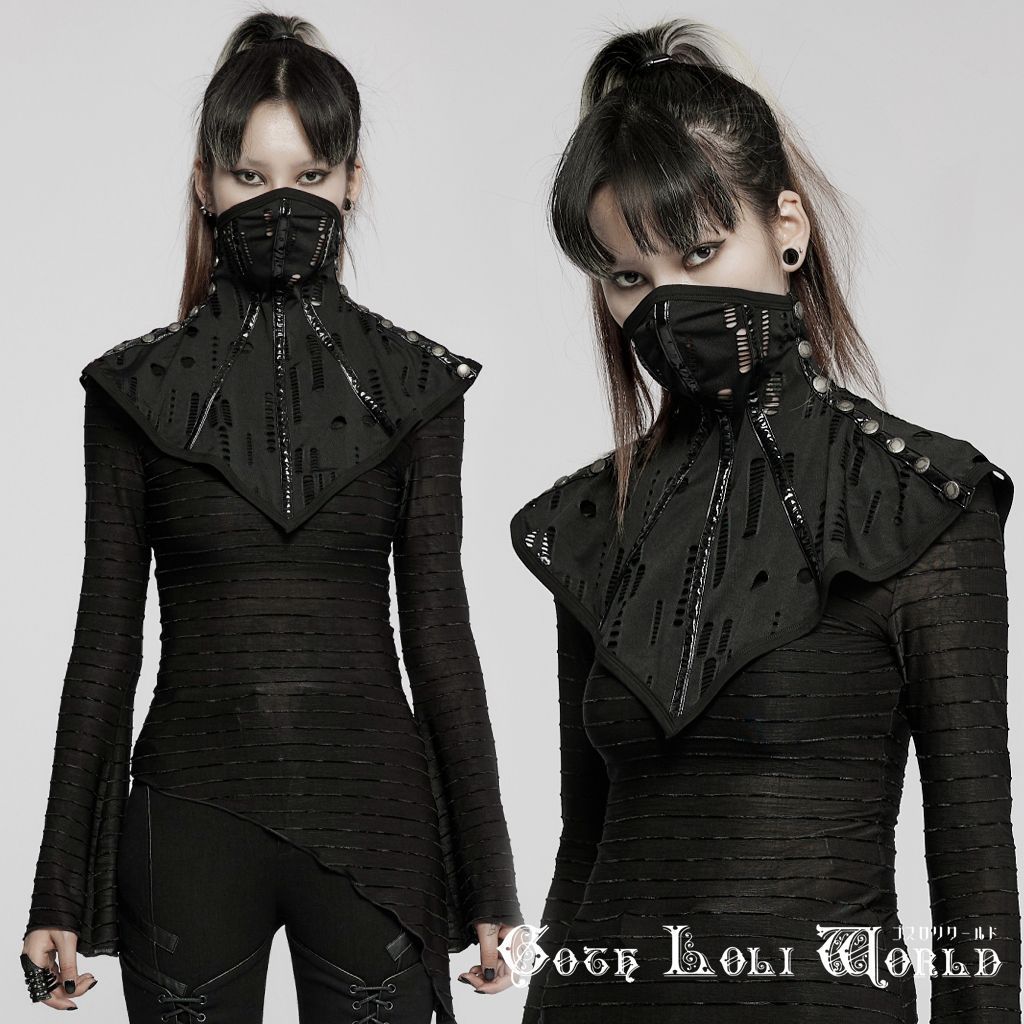 WS-493KZF-BK 肩まであるダメージライクフェイスカバー マスク レディース ファッション ゴシック ゴスロリ パンクロック ロリィタ ビジュアル系 V系 モード系 地雷系 サブカル 個性的 コスプレ ライブ ステージ 舞台 仮装 骨格 衣装