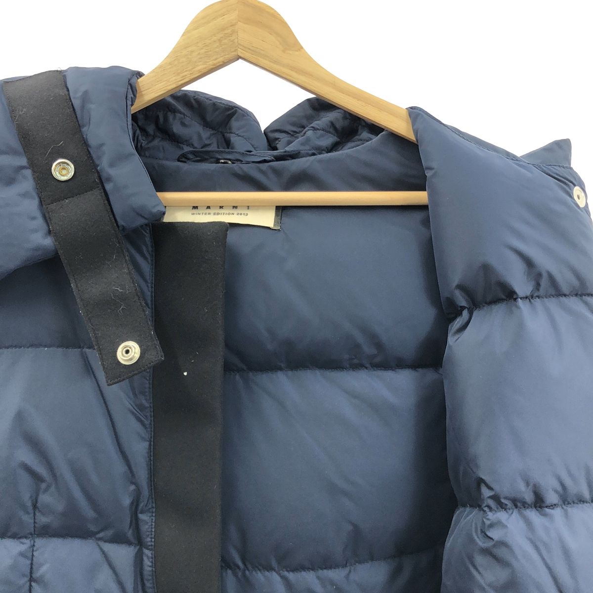 マルニ MARNI レザー切替 ウール混 フード ダウンコート ネイビー MARNI / マルニ | フード付 2way 切替 ダウンジャケット コート