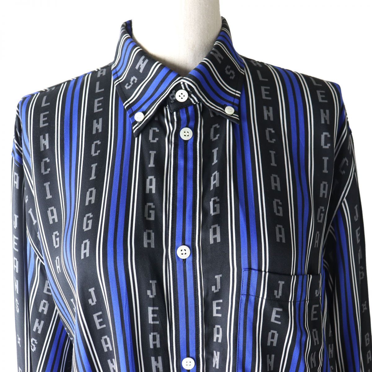 極美品★BALENCIAGA バレンシアガ 20SS 658956 ロゴボタン付 ストライプロゴ オーバーサイズ 長袖シャツ マルチ 34 正規品 ユニセックス BALENCIAGA - 極美品☆BALENCIAGA バレンシアガ 20SS 658956
