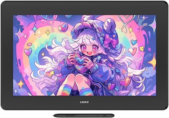 Ugee 液タブ 液晶ペンタブレット U1600 液晶タブ 豪華版 8192レベル筆圧 1920x1080P 60°傾き検知 充電不要ペン付き 絵描き 写真加工 Black 15.4インチ