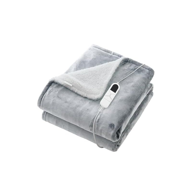 Housecover 電気毛布 掛け 敷き 両面使用 フランネル シープボア 3分速暖 電気ひざ掛け 洗える 10段階温度調節可 10段階タイマー 頭寒足熱 ダニ退治 省エネ 丸洗い可 室温センサー 暖房器具 PSE認証済み 140×80cm 1