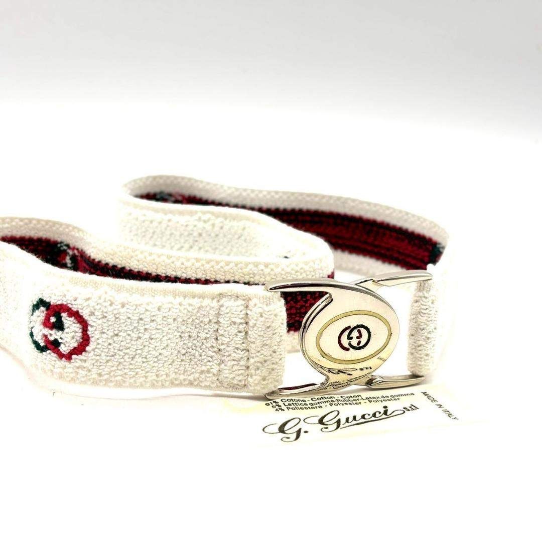 ヴィンテージ薫るY2K GUCCI グッチ ベルト コットンストレッチ インターロッキング シェリーライン ホワイト
