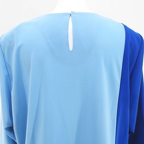 麻喜染色工芸 長袖 チュニック ブラウス 青系 ブルー プリント タグ  