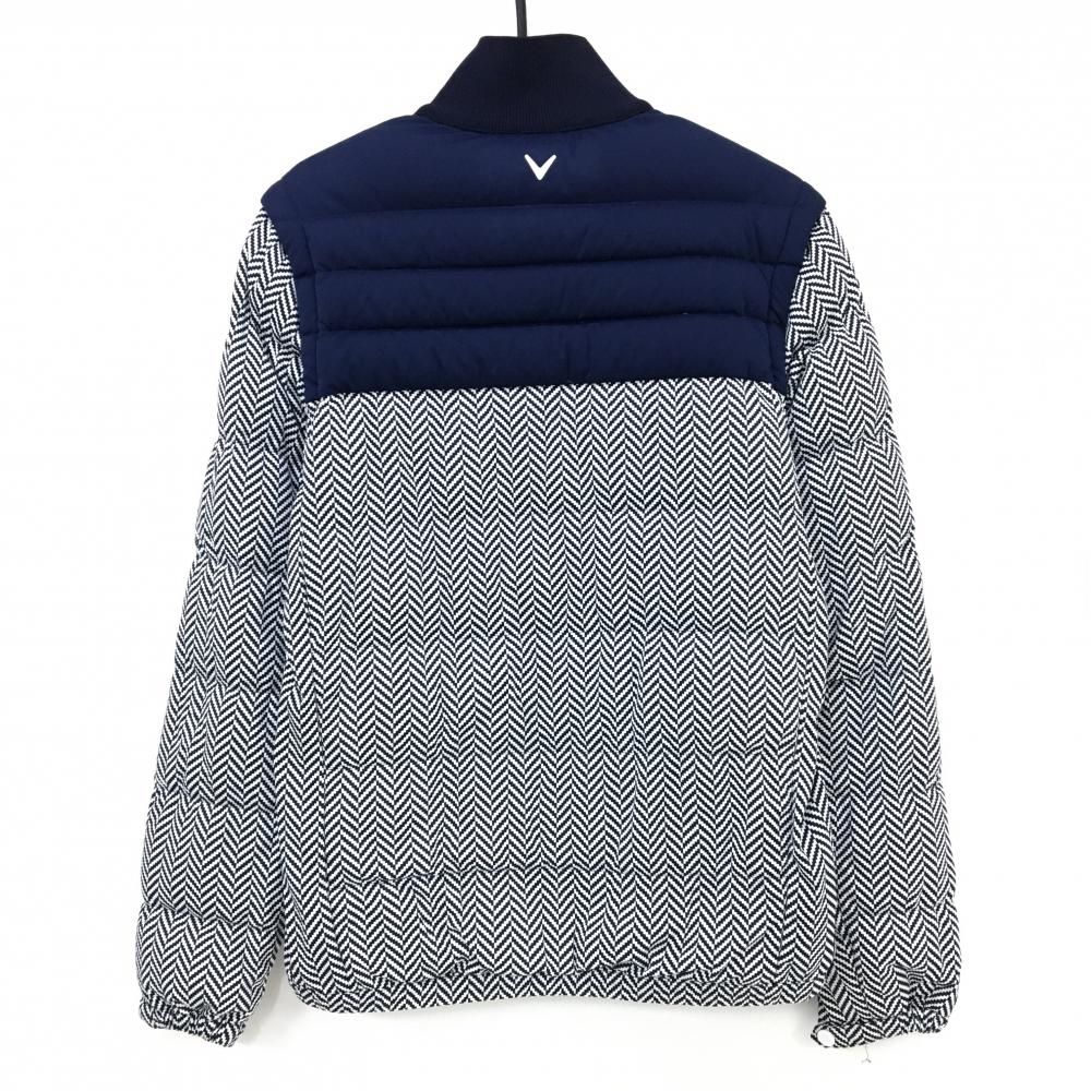 超 キャロウェイ 2WAYダウンジャケット ネイビー×白 ヘリンボーン調 袖着脱可 メンズ LL ゴルフウェア Callaway