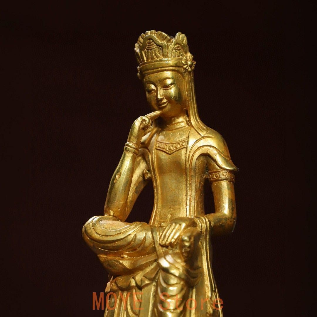 仏教美術 仏像 宝冠自在思惟菩薩像仏堂 家内 供養 銅製 彫刻
