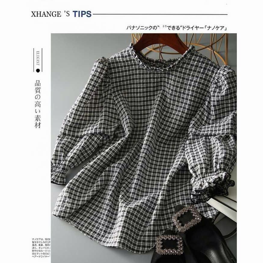シャツ レディース ブラウス フリル チェック柄 クルーネック 丸首 半袖 Tシャツ ス 通学 通勤 オフィス 女子会 デート 上品 カジュアル シャツ レディース ブラウス フリル チェック柄 クルーネック