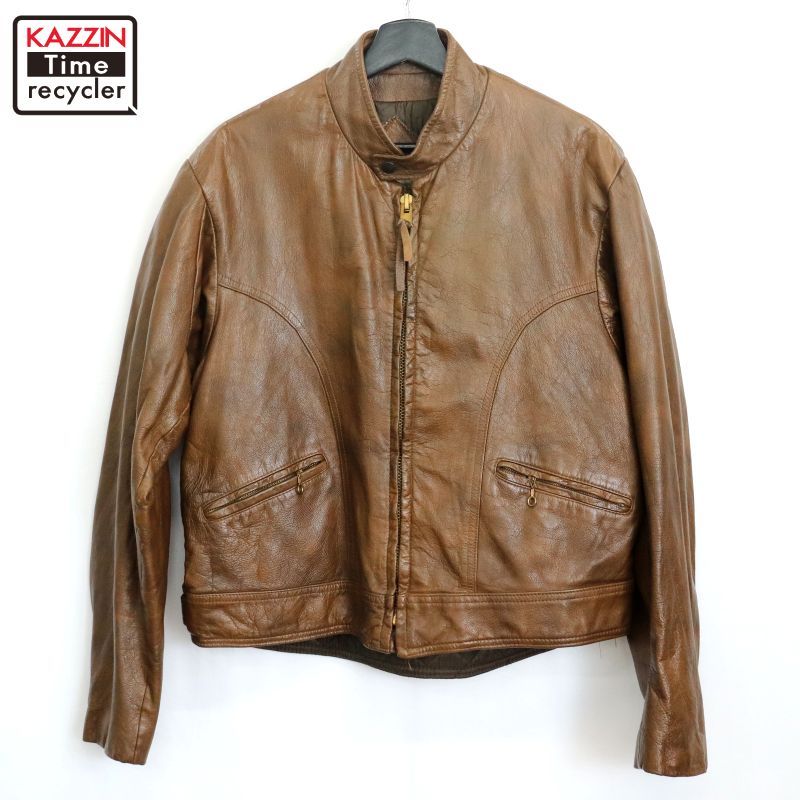 70s カワサキ Kawasaki モーターサイクル シングルライダースジャケット メンズ XLサイズ相当 ビッグサイズ オーバーサイズ