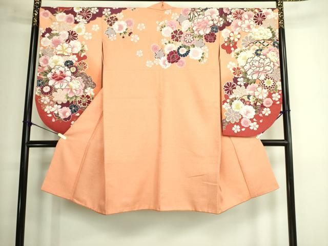 平和屋着物●小振袖 二尺袖 牡丹花文 暈し染め 金彩 洗える着物 DAAX1931op