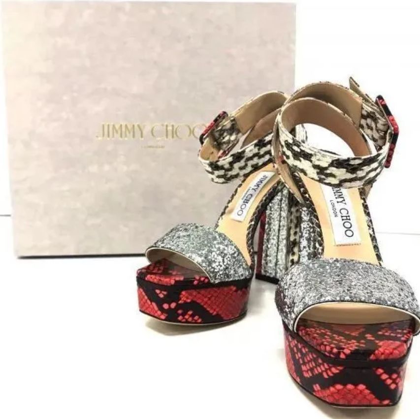 θ【新品未使用】JIMMY CHOO/ジミーチュウ ヘビ柄 プラットフォーム