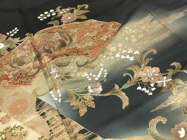 逸品❇️有名作家落款入り手描友禅金彩刺繍‥豪華正絹黒留め袖❇️フルセット 平和屋着物□豪華黒留袖 駒刺繍 流水鴛鴦花文 金彩 正絹 逸品