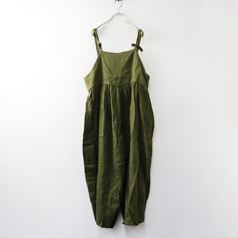 人気アイテム フォグリネンワーク fog linen work ブルーマ リネンギャザー ワイドサロペットパンツ カーキ┃麻素材 2400014607321