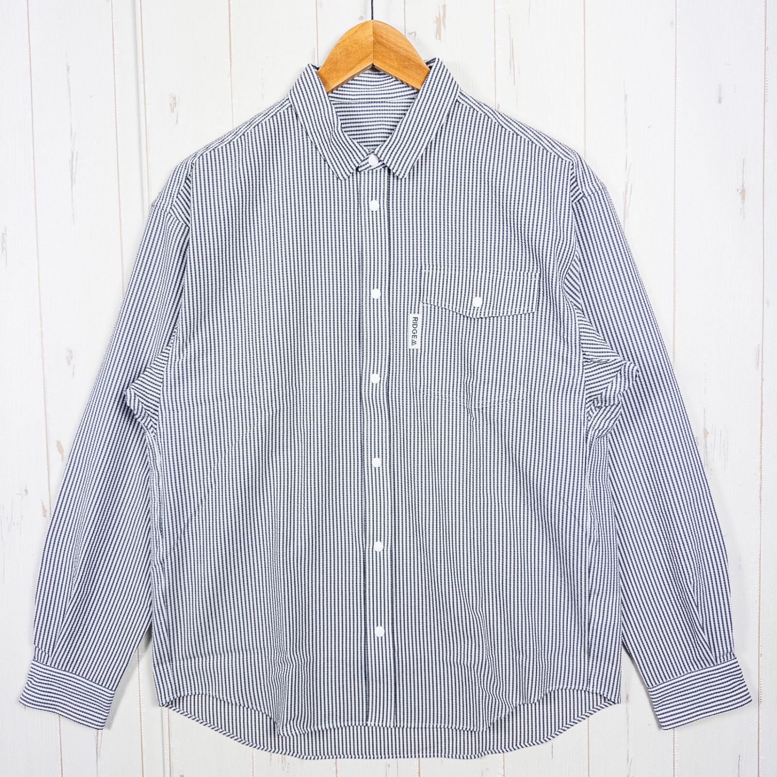 Men s S グレー系 Ridge Mountain Gear リッジマウンテンギア ベーシック ロングスリーブシャツ ストライプ Basic Long Sleeve Shirt Stripe Grey | White ポリエ