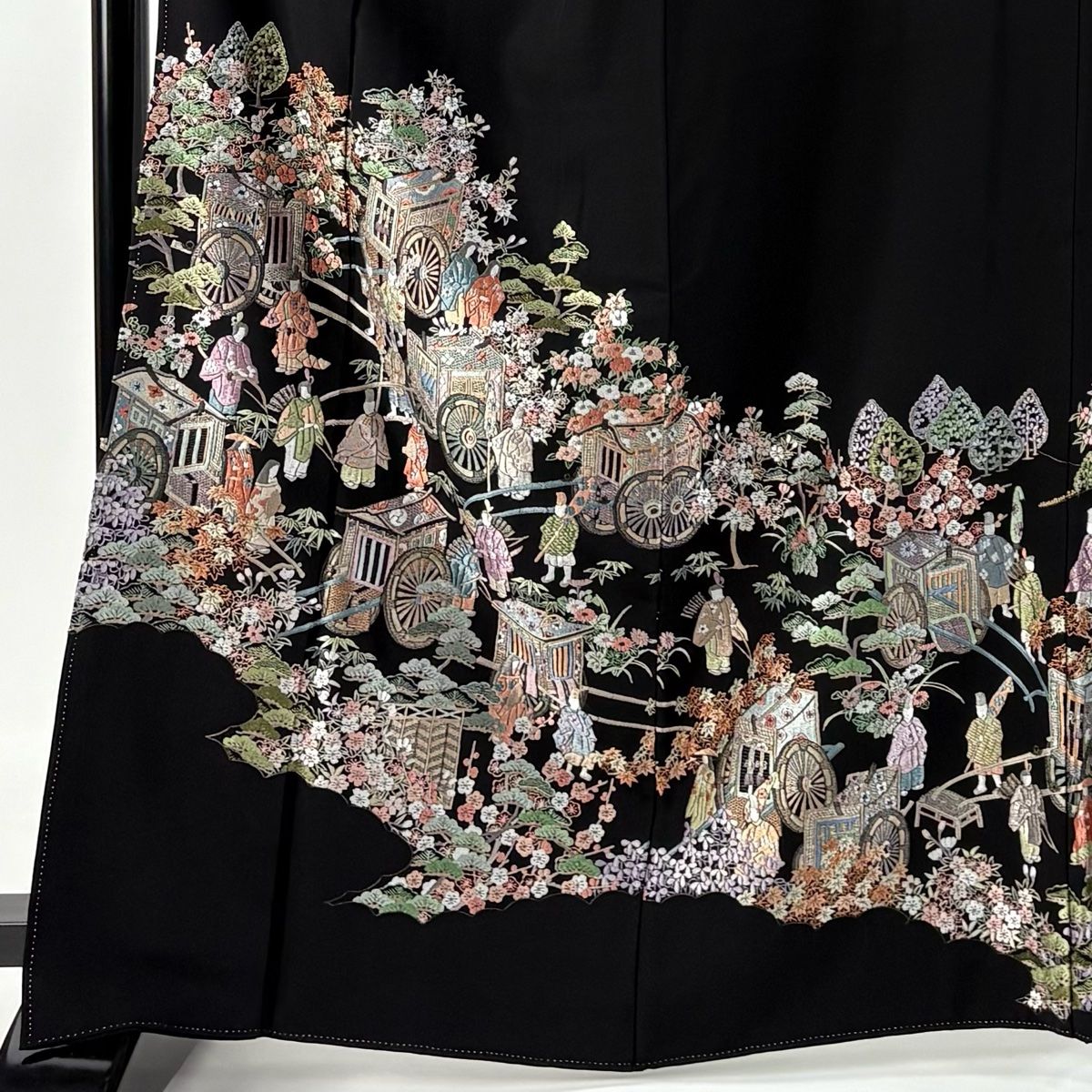 美品】 江戸小紋 身丈159.5cm 裄丈67cm M 袷 草花 寄せ柄 黒灰 正絹