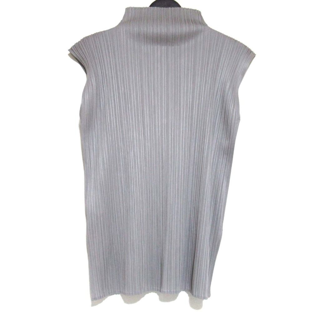 PLEATS PLEASE ISSEY MIYAKE プリーツプリーズ イッセイミヤケ ハイネック ノースリーブ ブラウス サイズ3 グレー レディース 古着
