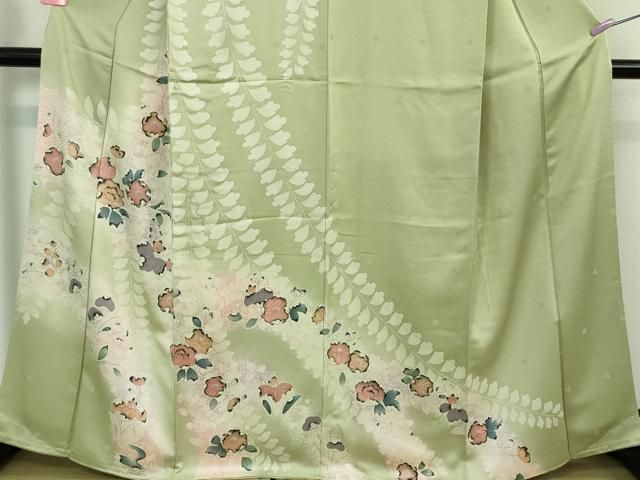 平和屋着物□極上 訪問着 辻が花 若菜色地 暈し染め 三越扱い 逸品 未