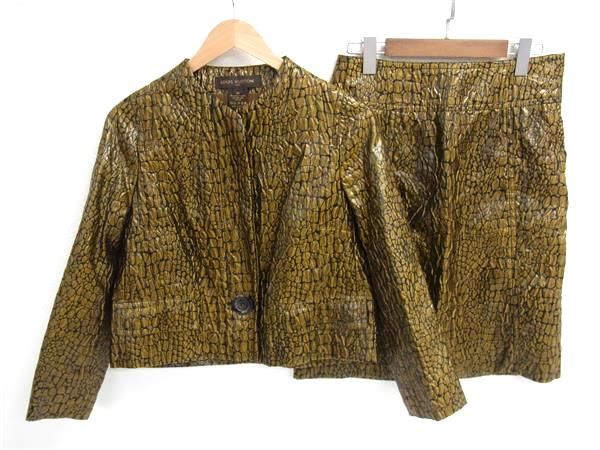 LOUIS VUITTON ルイヴィトン アセテート 総柄 セットアップ ジャケット スカート サイズ34 36 洋服 ブロンズ系 FG5711