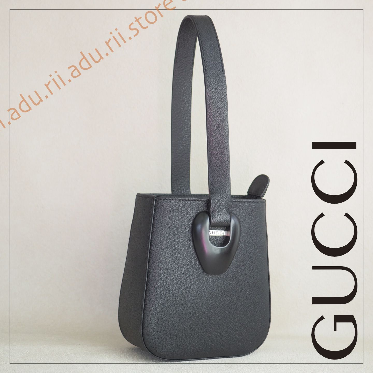 グッチ GUCCI レザー ハンドバッグ ミニ ウッド ロゴ ブラック 黒 