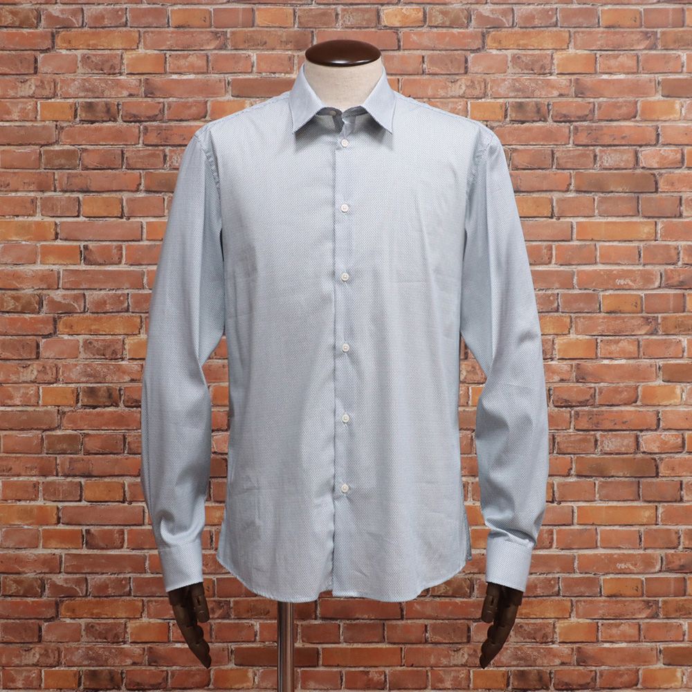 GAUDI Lサイズ 長袖シャツ C521GU45012 綿混 ストレッチ 総柄プリント おしゃれ 洗練 インポート 今期 メンズ 紳士 ガウディ 青緑 グリーン mc309