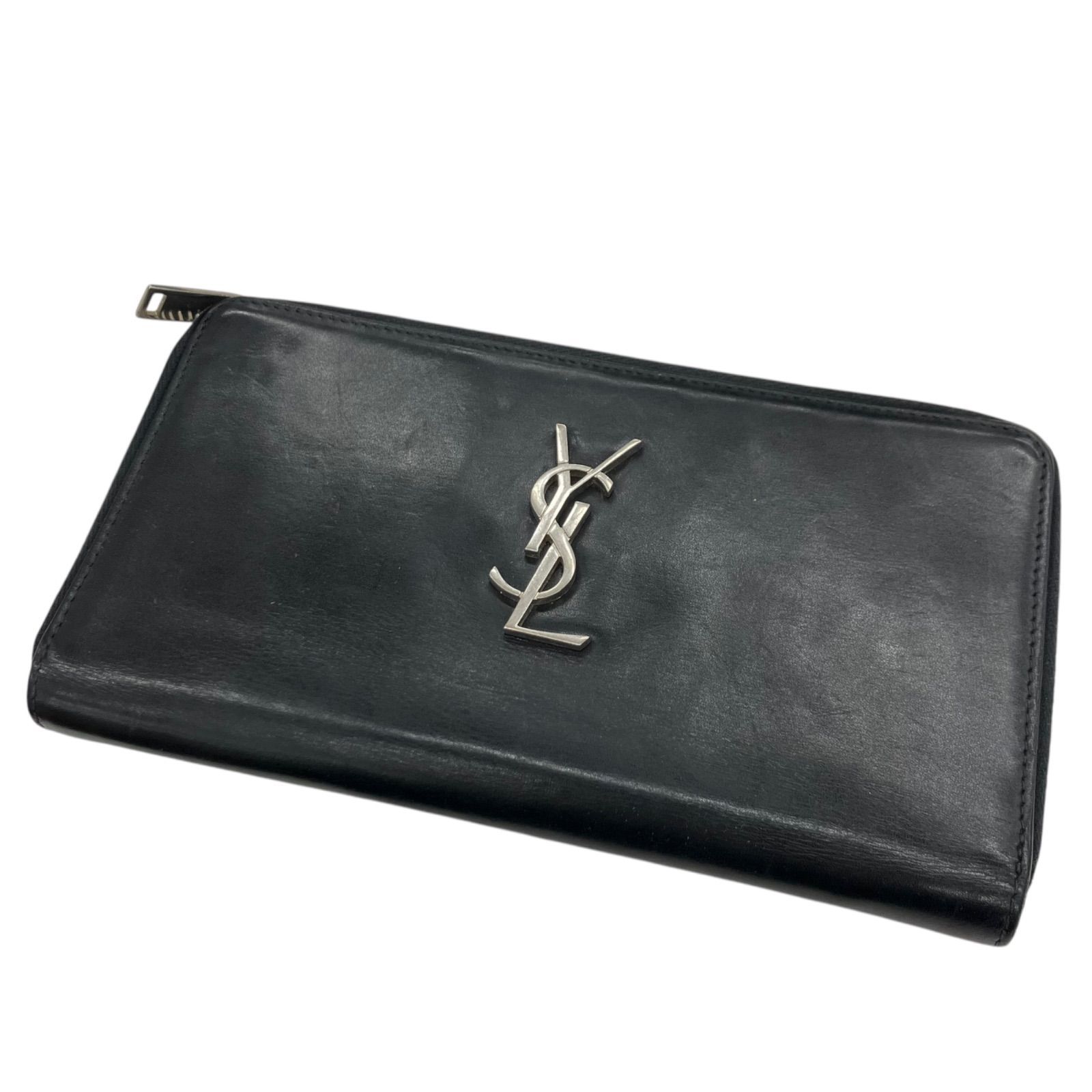 186005 現状品 サンローランパリ YSLロゴ レザーブラック 長財布