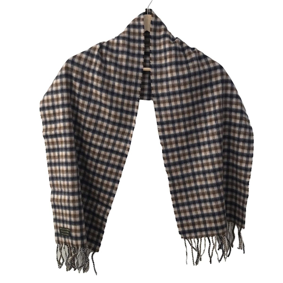 Aquascutum アクアスキュータム ストール ショール - ベージュ×ダークネイビー×ダークブラウン チェック柄 カシミヤ