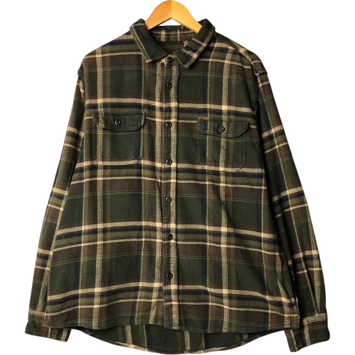 ORVIS オービス　長袖ヘビーフランネルチェックシャツ　カーキ　L古着. 古着 オービス ORVIS 長袖 ヘビーネルチェックシャツ メンズXL