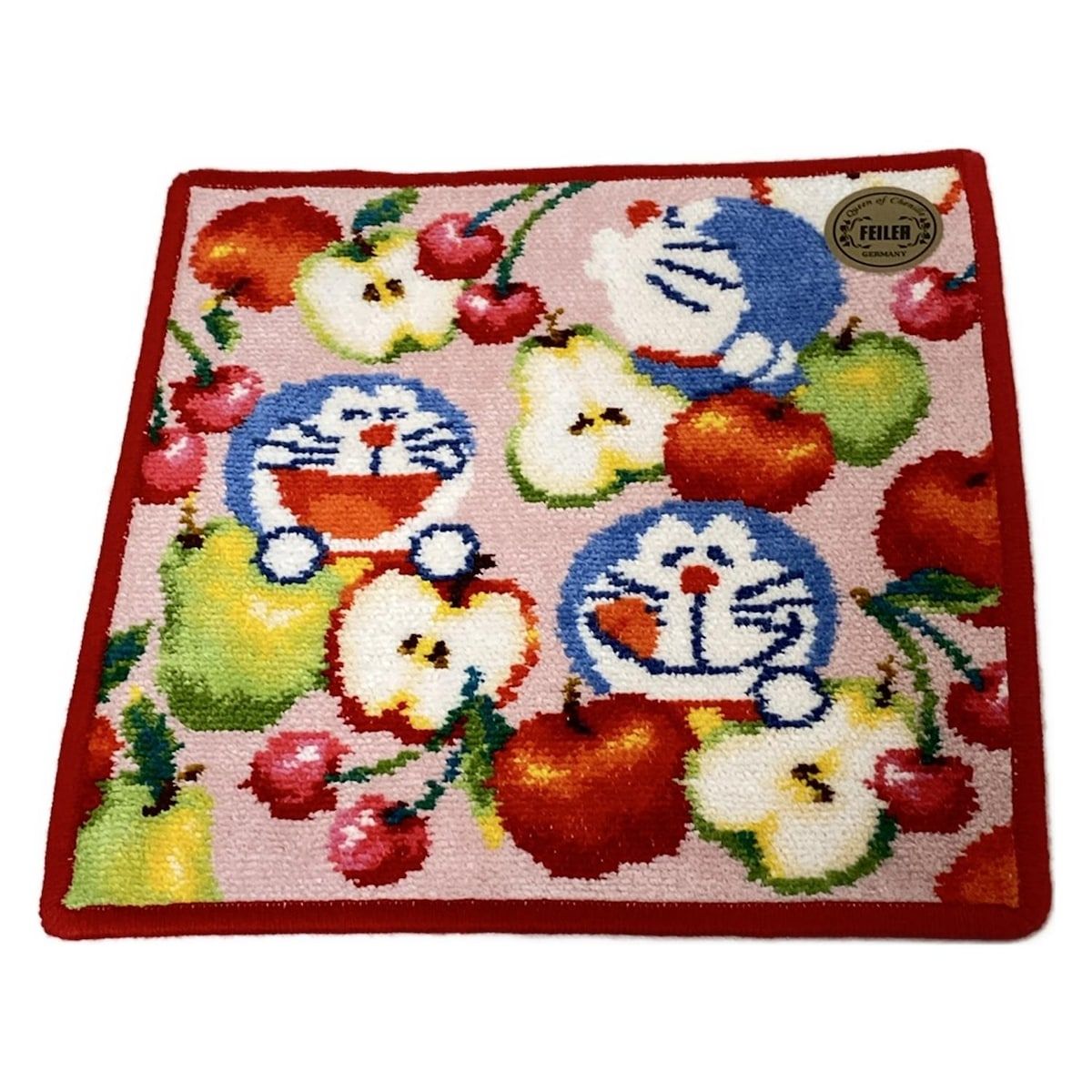 FEILER フェイラー 小物 - ピンク×ブルー×マルチ ハンドタオル|ドラえもん|リンゴ|梨|サクランボ コットン