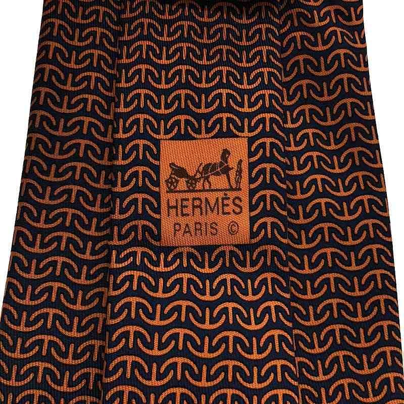 HERMES エルメス シェーヌダンクル柄 シルクネクタイ ブルー