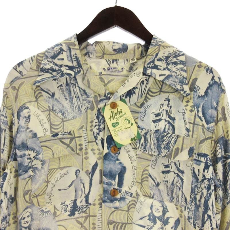 SUN SURF◇アロハシャツ/S/レーヨン/ベージュ/総柄/MUSA-SHIYA/桃太郎