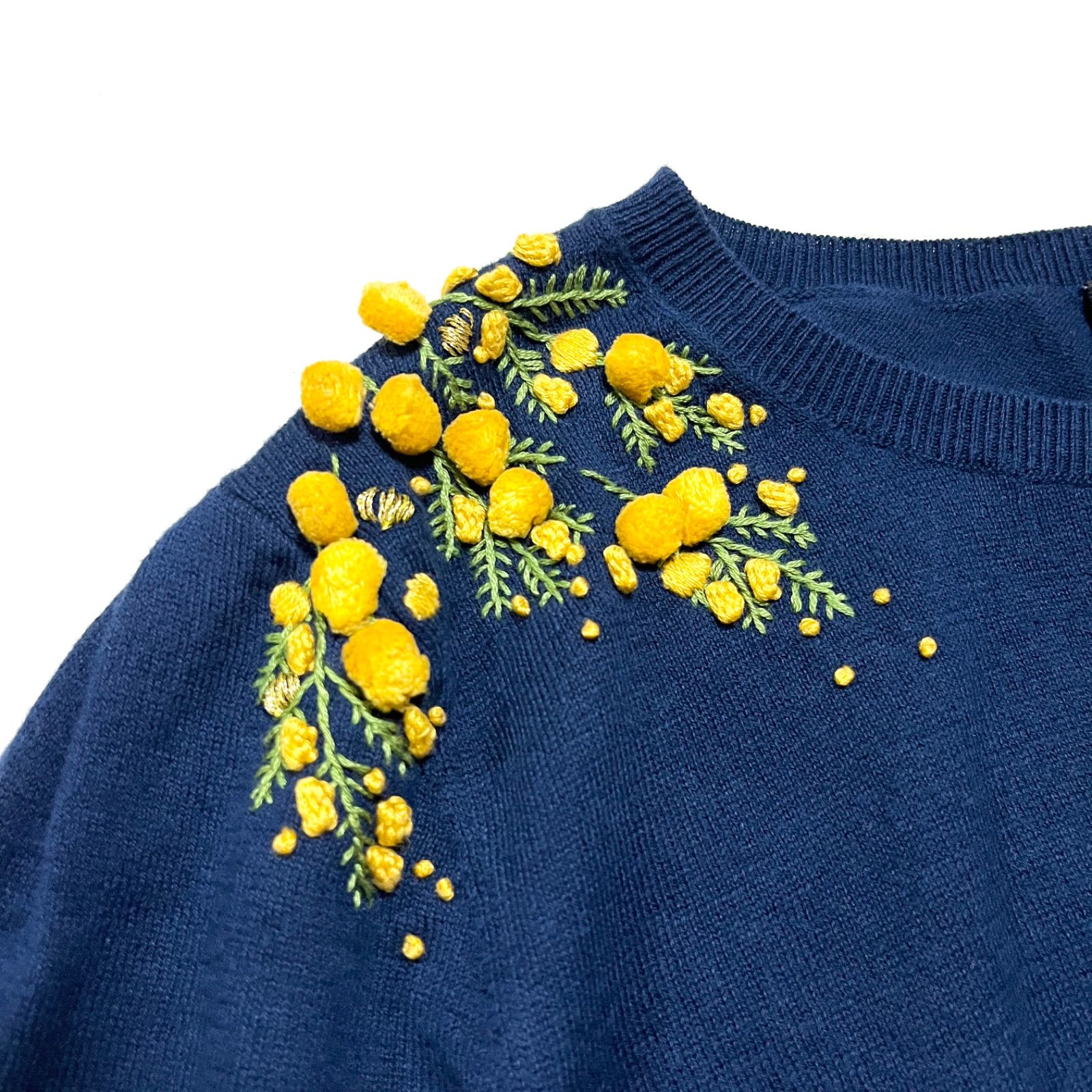 cE42 KEITA MARUYAMA ミモザ 立体刺繍 半袖ニット 定価36,300円