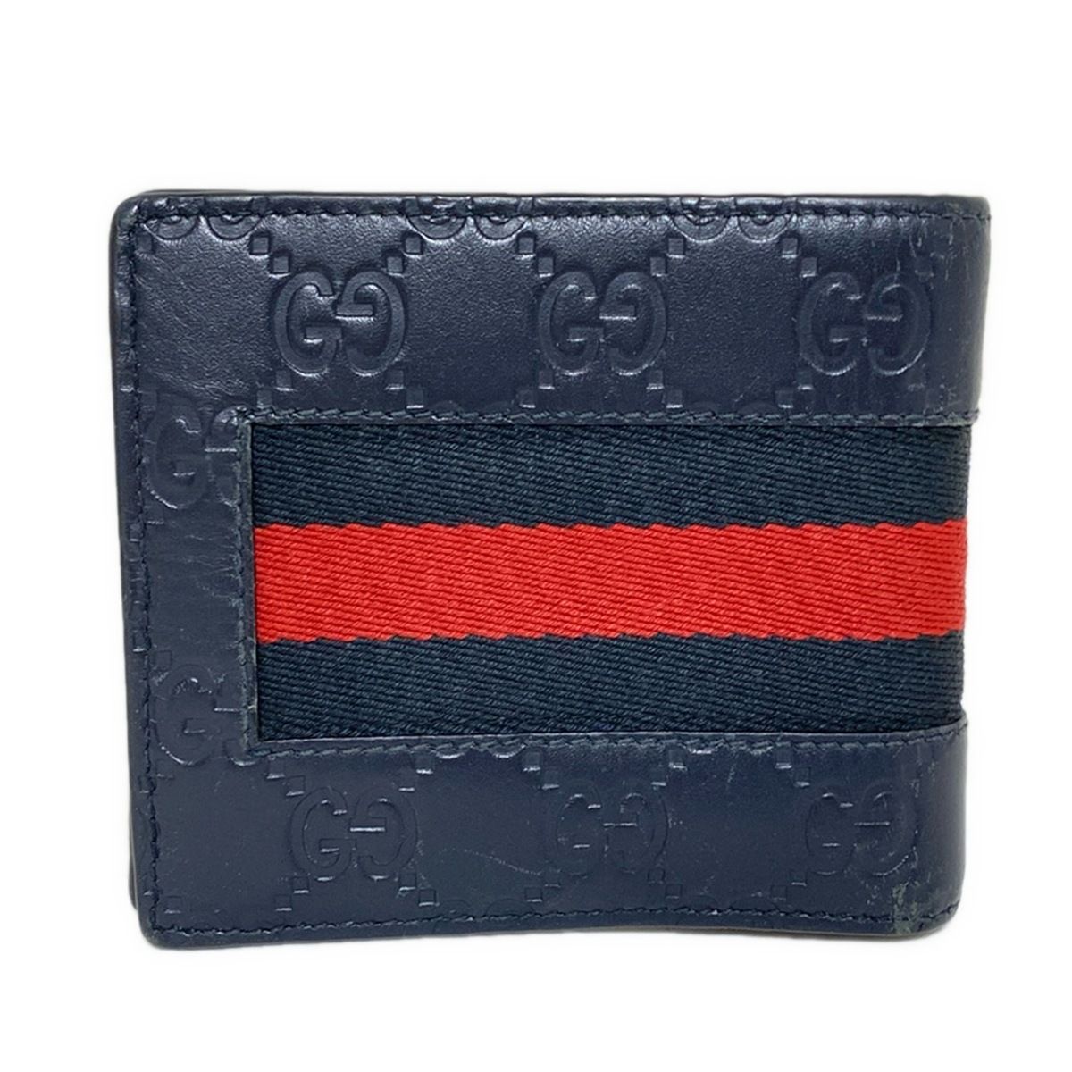 GUCCI グッチ　二つ折り財布　シェリーライン　GG レザー　ネイビー GUCCI / グッチ】ウォレット / 二つ折り財布 ネイビーシェリー
