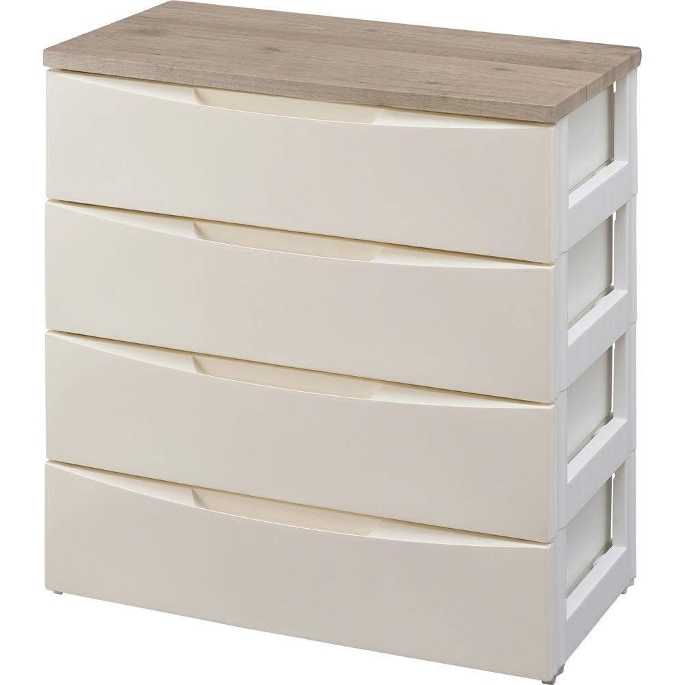 新商品 4段 チェスト 届いて 完成品 デザイン 木天板 アイリスオーヤマ 幅73×奥行42×高さ81㎝ アイボリー DW-724 組立不要