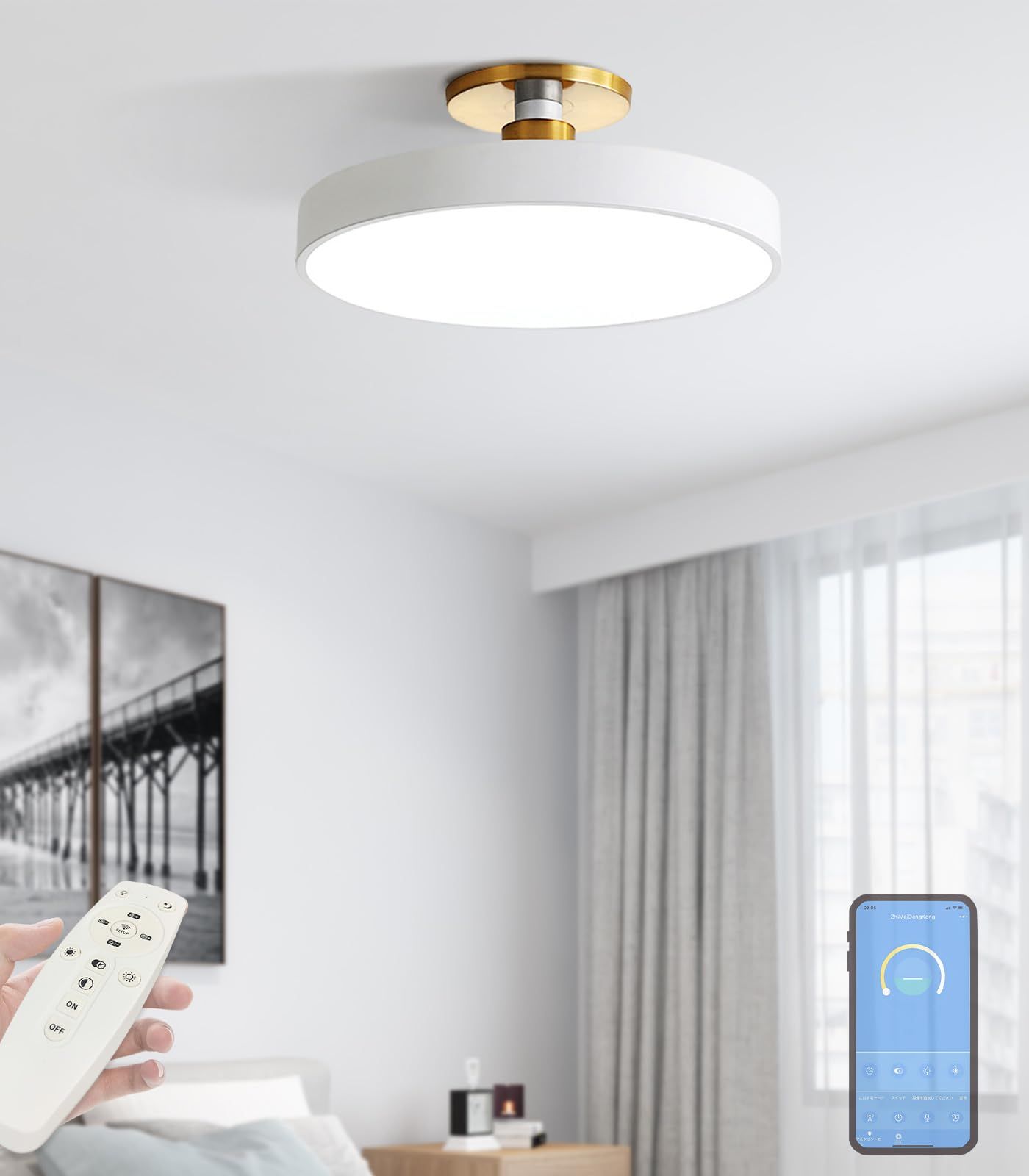 【新着商品】APP遠隔制御 おしゃれ 北欧 電球色 照明器具 天井 昼光色 リモコン付 引っ掛対応 昼白色 工事不要 和室 無段階調色・調光 洋室 部屋 18W 玄関 寝室 4畳 洗面所 台所 LEDシーリングラ