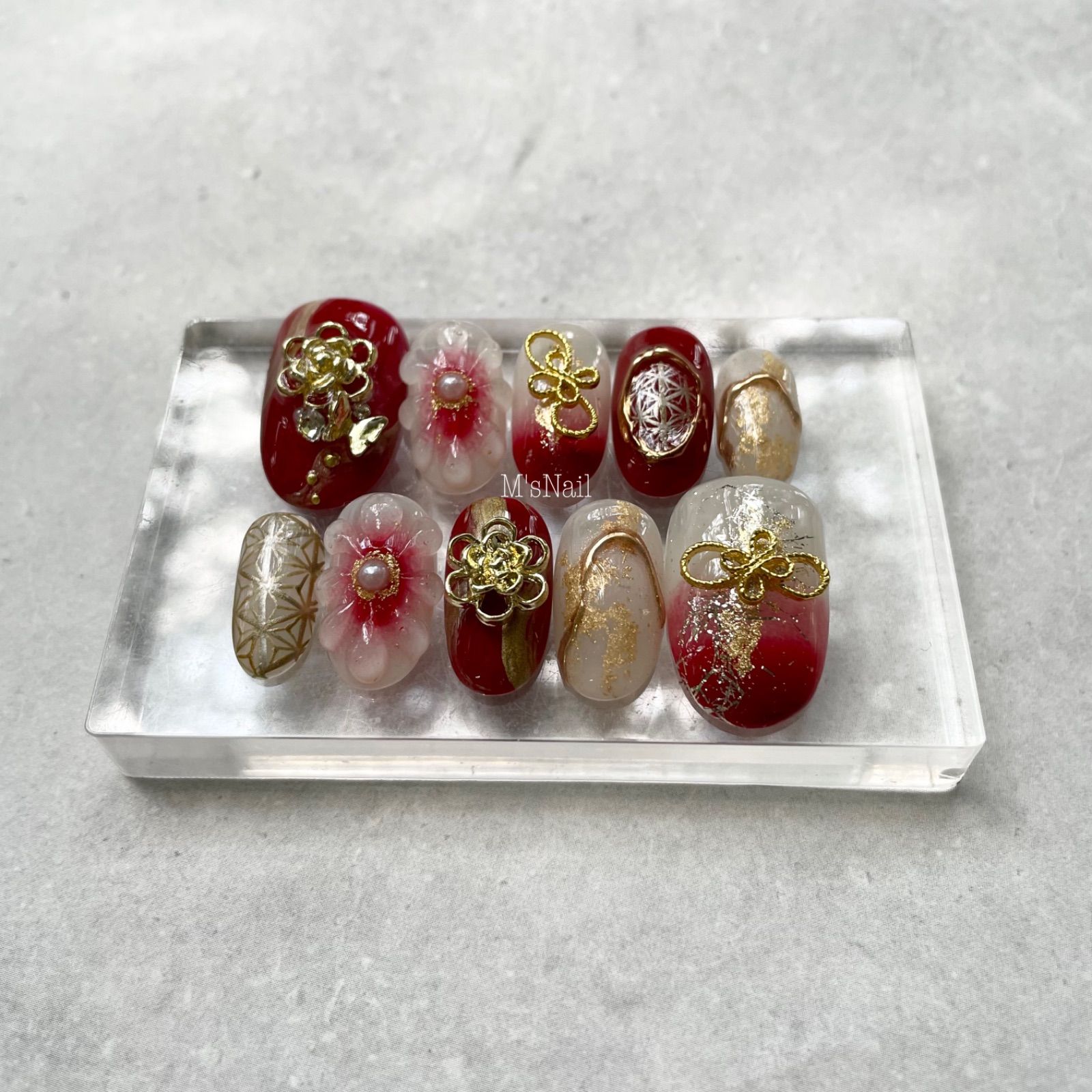 ネイルチップ 成人式 振袖 和柄 和装 着物 グラデーション