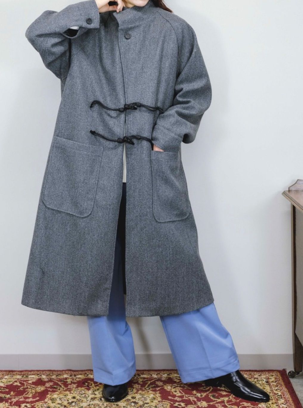 Chikashitsu + oversized wool double coat Chikashitsu+ oversized