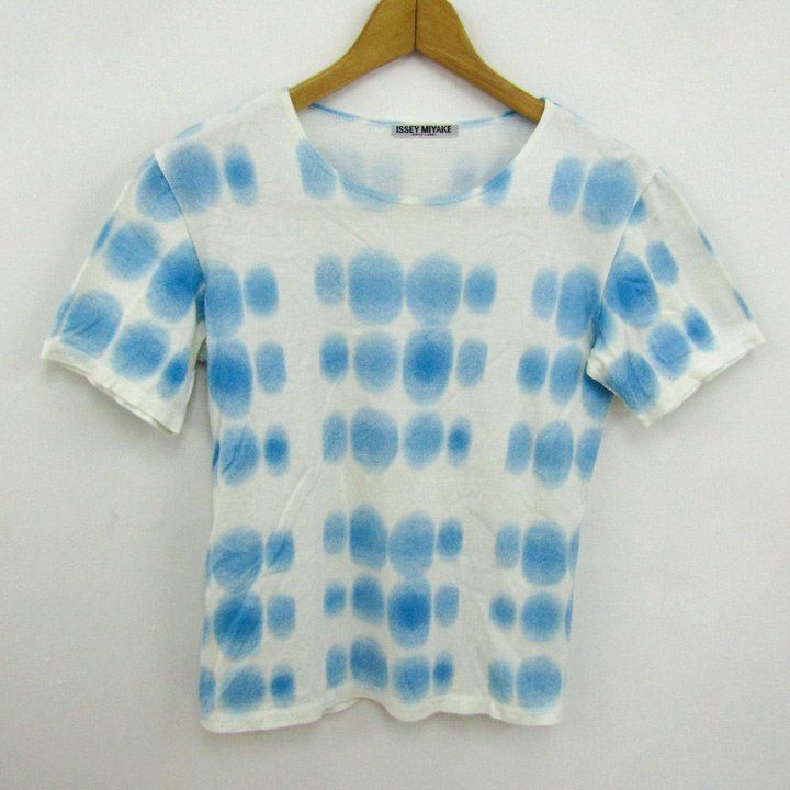 イッセイミヤケ 半袖Ｔシャツ クルーネック トップス レディース 3サイズ ブルー×ホワイト ISSEY MIYAKE