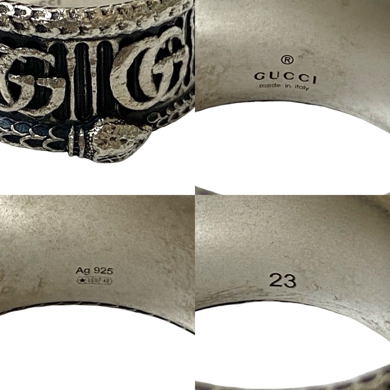 極 美品 希少品 GUCCI グッチ ダブル G スネーク リング シルバー925