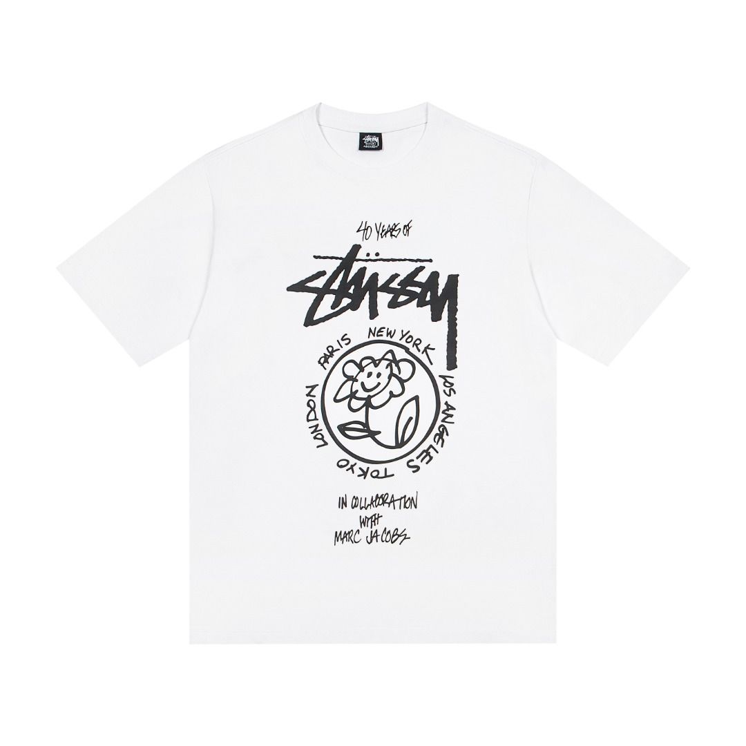 Stussyファッション花柄ラウンドネック半袖Tシャツ男女兼用