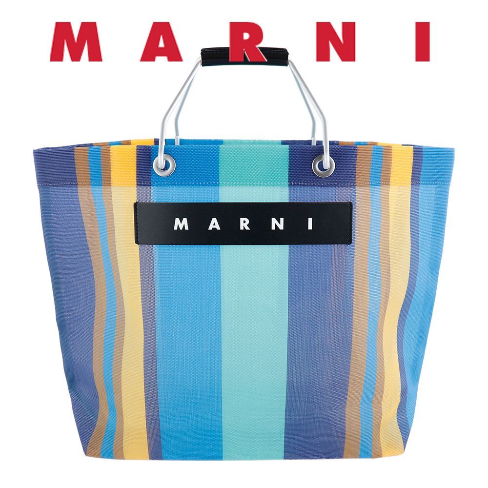 マルニフラワーカフェ トートバッグ MARNI FLOWER CAFE ストライプバッグ ナルシスブルー メッシュ A4対応 軽量 大きめ カゴバッグ  マルニマーケット - メルカリ