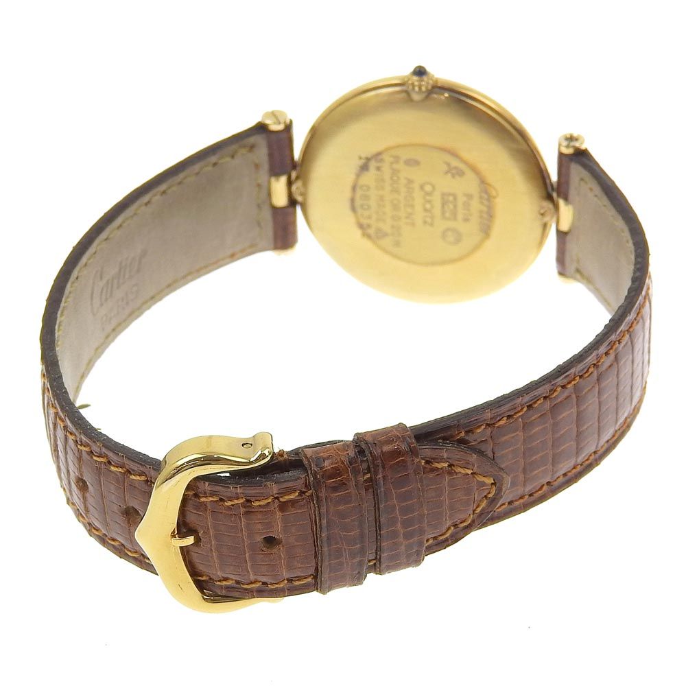 【CARTIER】カルティエ ヴェルメイユ 590003 シルバー925×クロコダイル クオーツ アナログ表示 メンズ アイボリー文字盤 腕時計