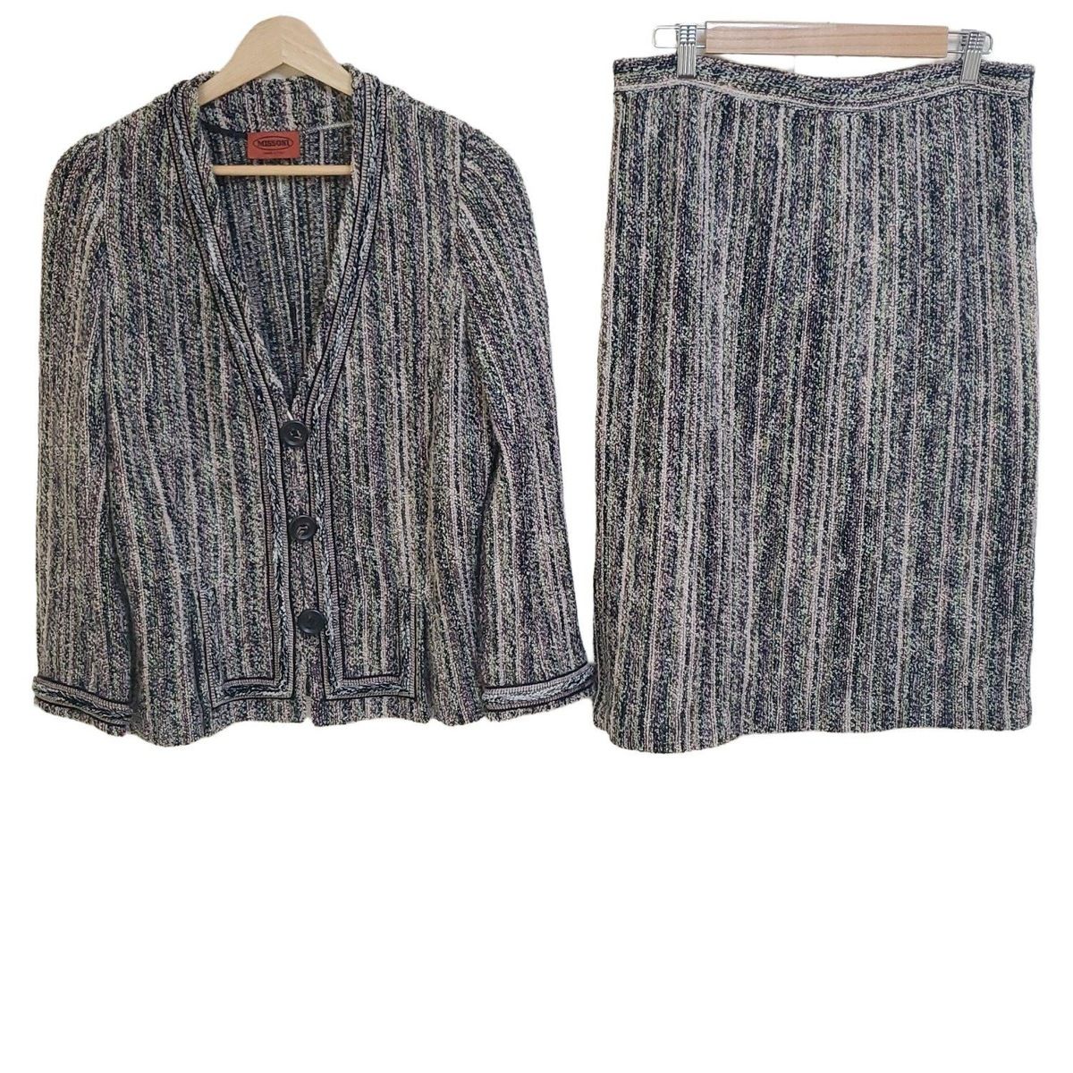 MISSONI ミッソーニ スカートスーツ レディース - 黒×ライトピンク×ライトグリーン