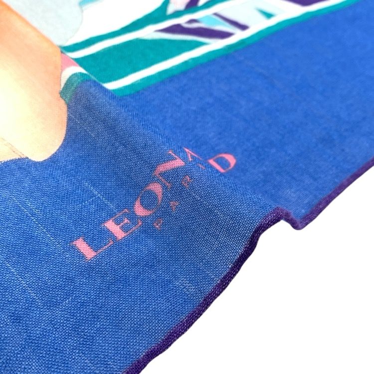 LEONARD レオナール カシミヤ・シルク ストール スカーフ ブルー