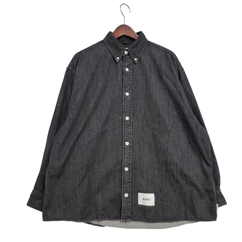 WTAPS ダブルタップス BD 04 LS COTTON.DENIM 232BRDT-SHM03 ボタンダウン ロングスリーブ コットン デニム 長袖シャツ サイズ 02 ブラック メンズ 142-250426-as-03-izu
