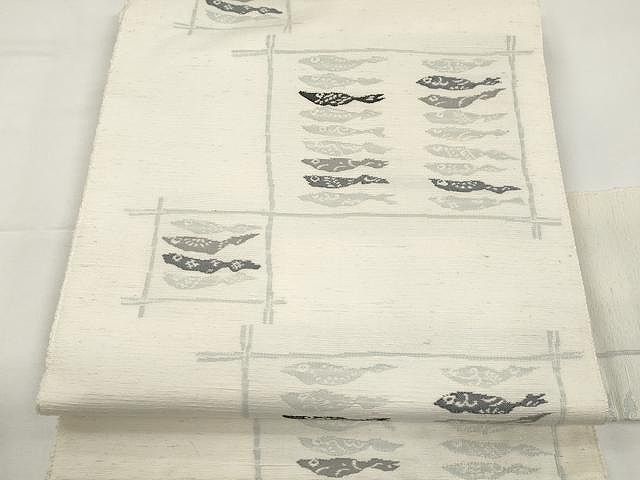 平和屋着物●八寸名古屋帯　紬地　魚　正絹　逸品　CAAX9584yk 平和屋着物○八寸名古屋帯 紬地 魚 正絹 逸品 CAAX9584yk