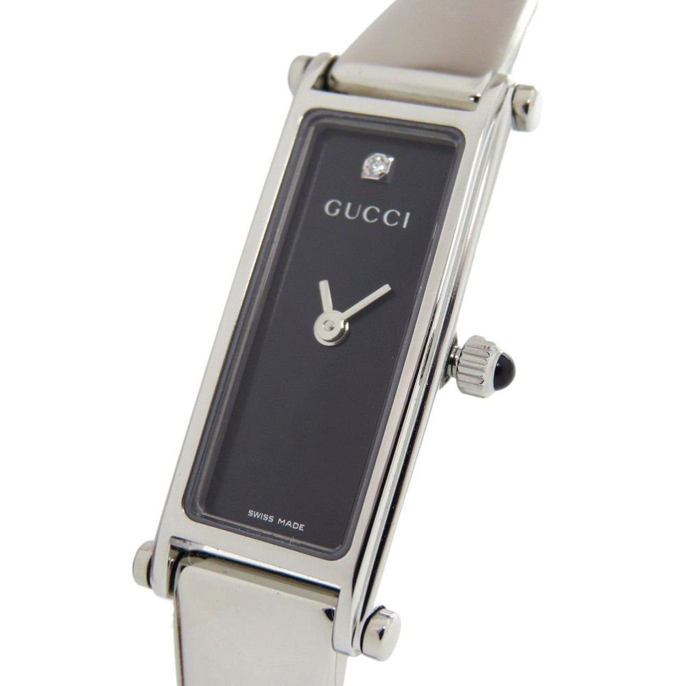 美品 グッチ 1Pダイヤ 1500L SS ブラック 黒文字盤 シルバー クオーツ  