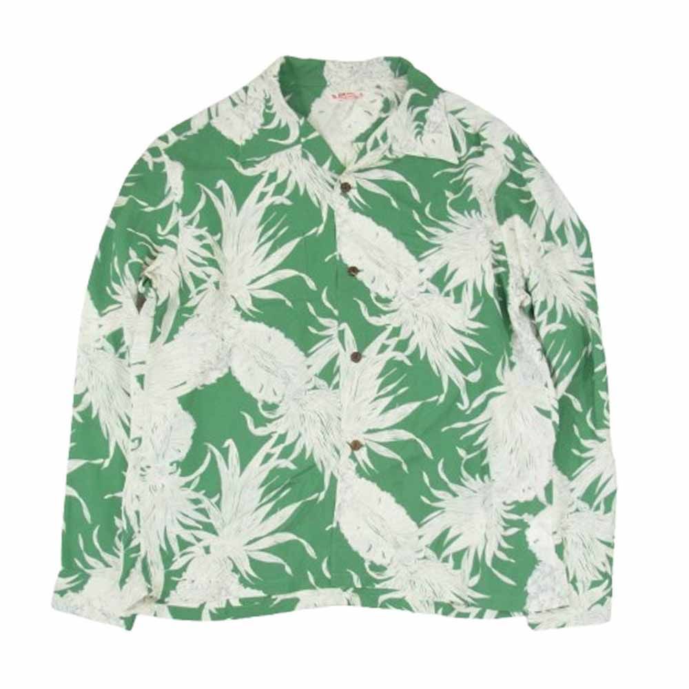 SUN SURF サンサーフ SS29403 L S RAYON HAWAIIAN SHIRT ISLAND PINEAPPLE 総柄 オープン レーヨン 長袖 アロハ シャツ グリーン系 XL