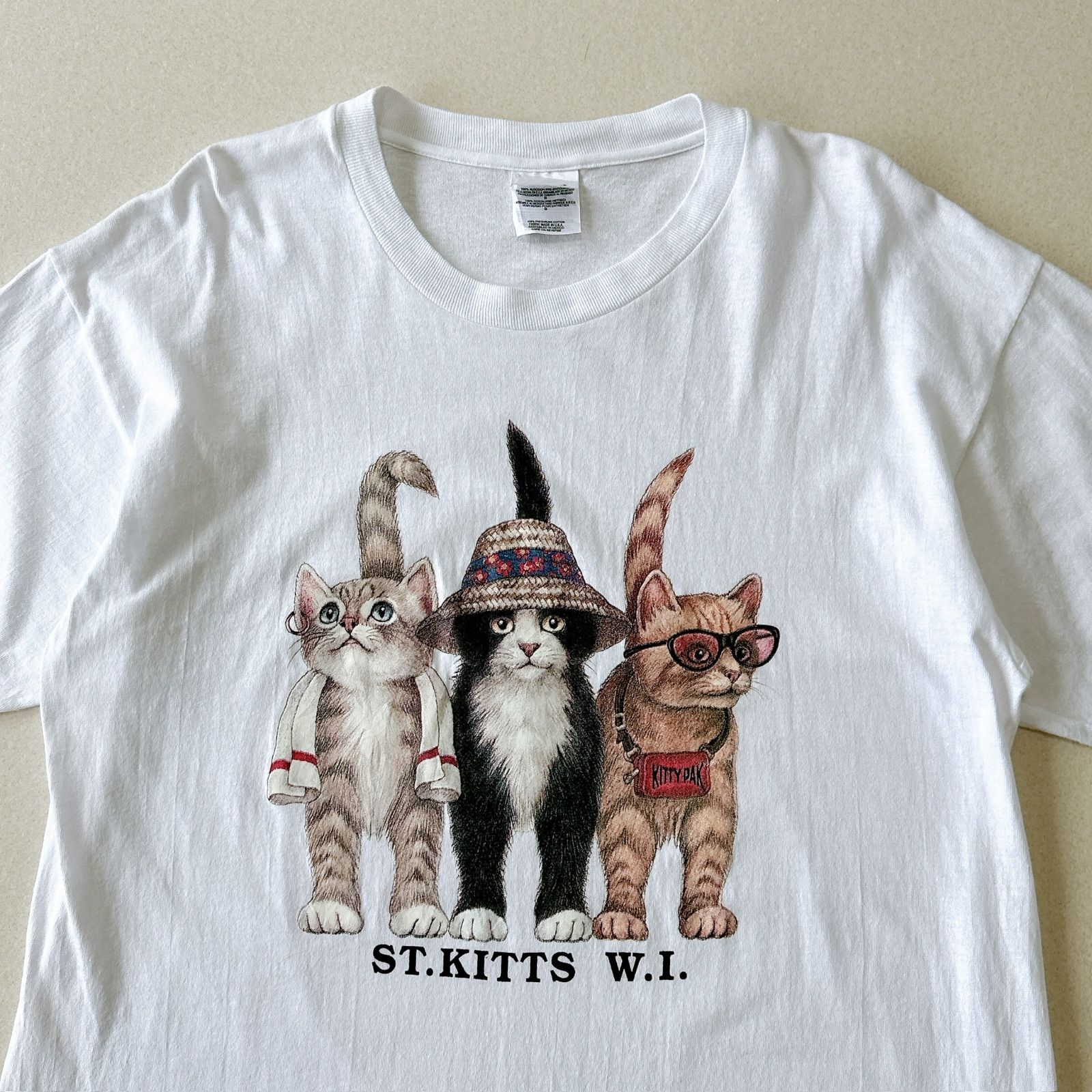 90s ステッドマン ヘインズ アニマル プリント Tシャツ 猫