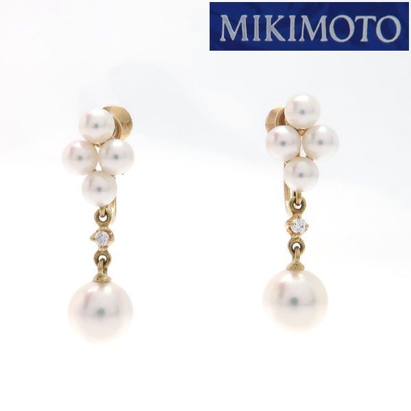 MIKIMOTO アコヤパール ダイヤ イヤリング K18 イエローゴールド 真珠 