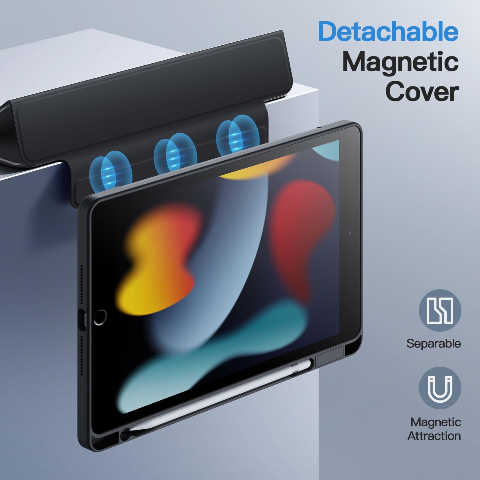 数量 Pencilホルダー付き 10.2インチ 2021 2020 2019モデル 第9 8 7世代 取り外し な磁気カバー 9 7用 三つ折りスタンド iPad クリアバック 着脱式ケース 自動ウェイク スリープ JETech ブラック