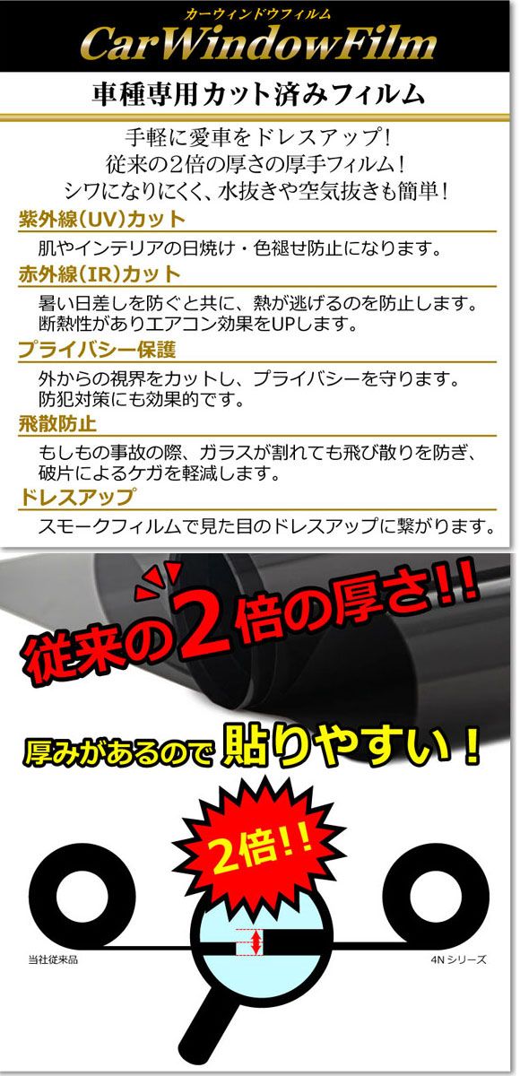 カーフィルム ミニ(BMW) F55 5ドア one/クーパー/クーパーS 2013年~ フロントドアセット 厚手 UV 高断熱 選べる5フィルムカラー AP-WF4N0300-FD カーフィルム