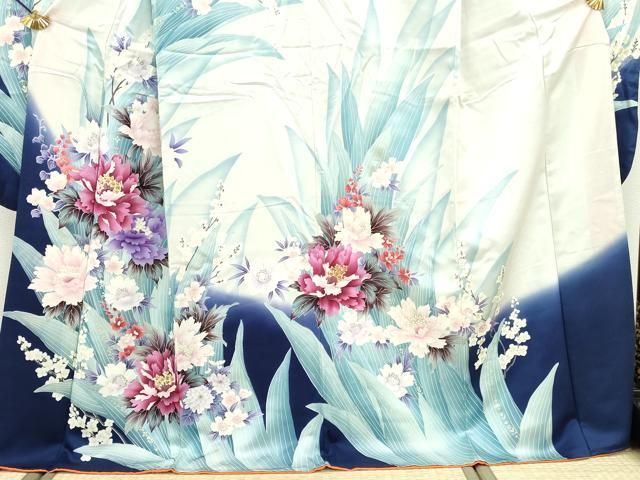 平和屋着物□豪華振袖 刺繍 草花文 暈し染め 金糸 正絹 逸品